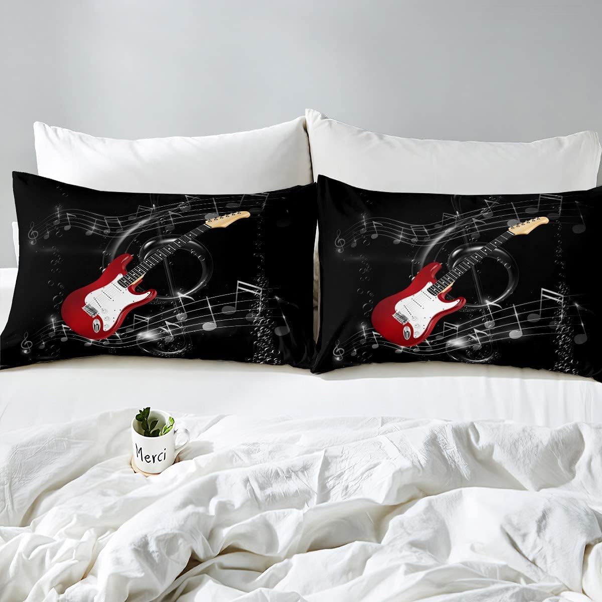 Erosebridal Guitar Comforter Set, Teens Musical Note Duvet Sets