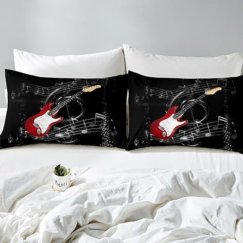 Miniatura 3 de Erosebridal Juego de edredón de guitarra, juego de edredón de notas musicales para adolescentes, tamaño King, juego de ropa de cama de hip hop con