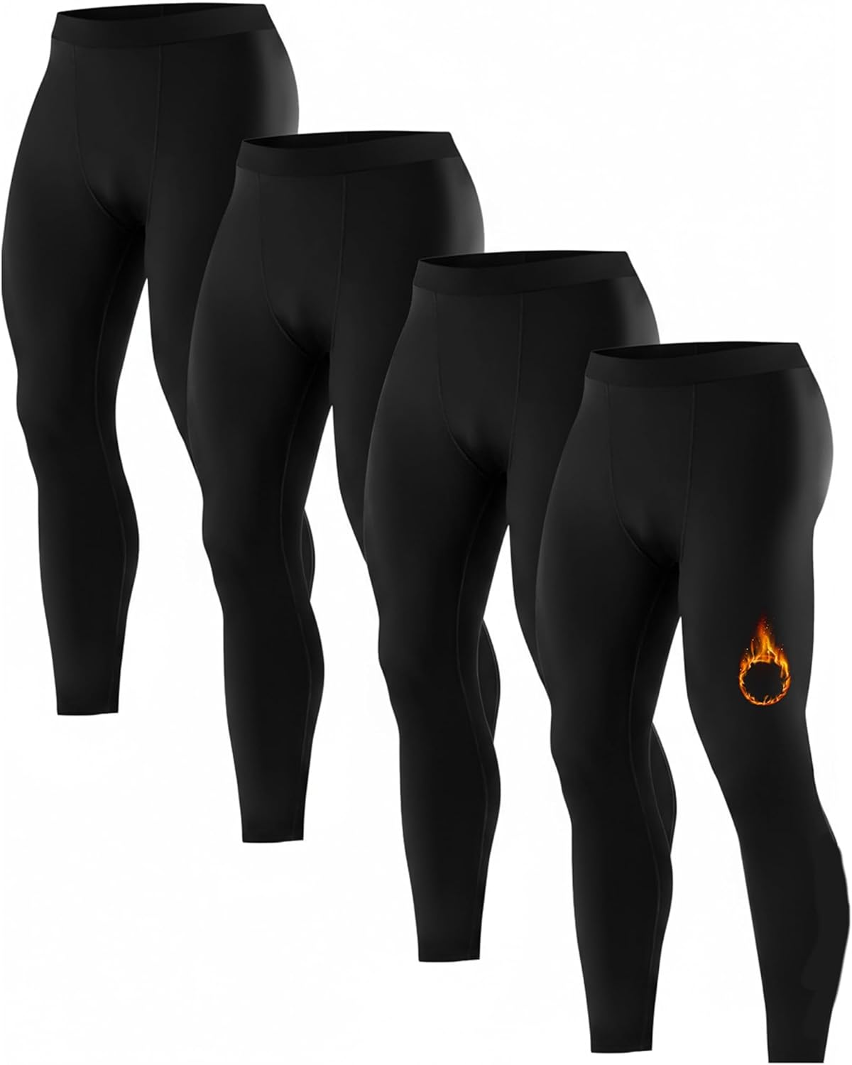 Coume 4 Pack Men Thermal Compression Pants Fleece Lined Heated Tight Athletic Leggings Cold Weather Sports Baselayer Winter