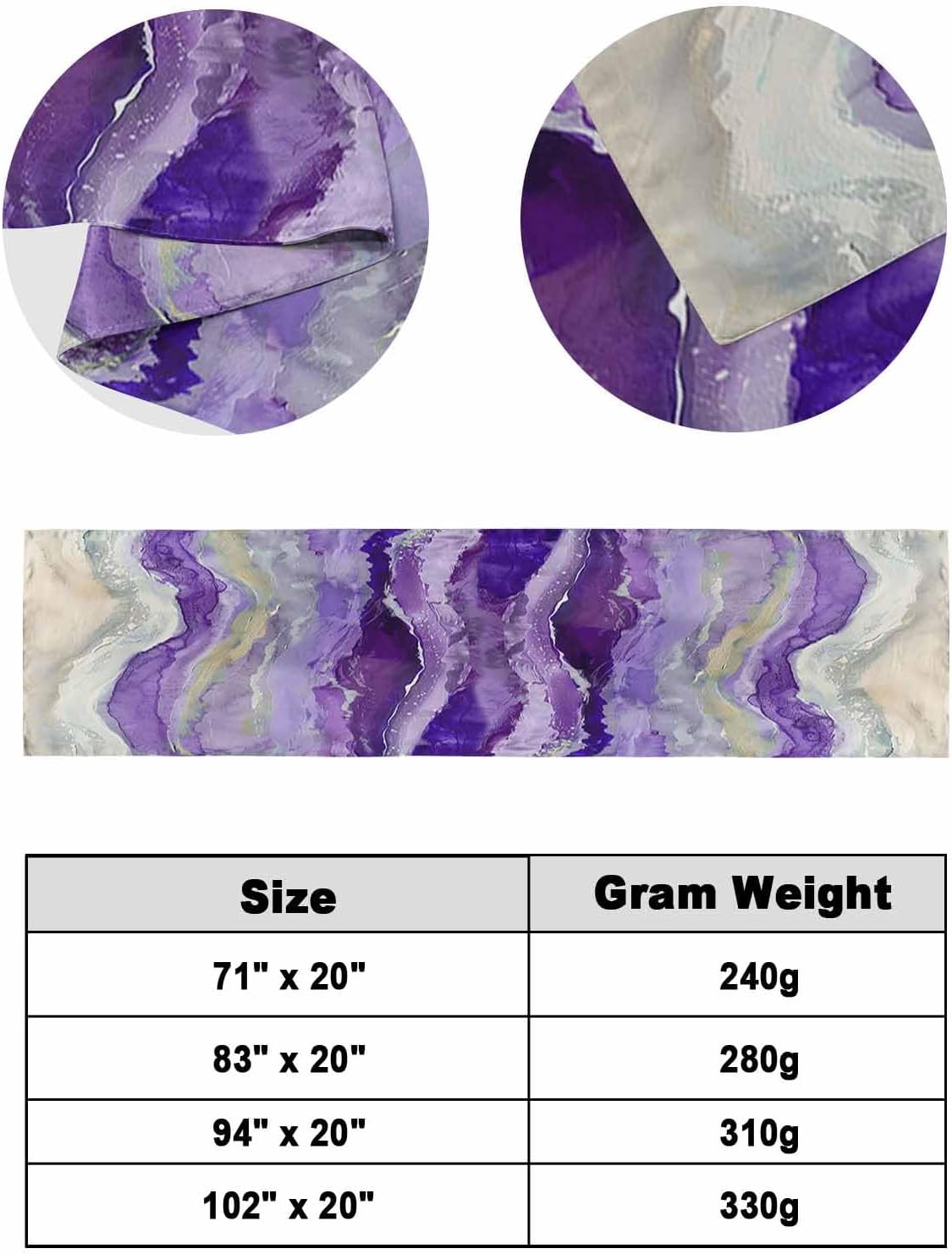 Abstract Purple Bed Runner Scarf Bedding Accessory For Queen Size Bed,Soft Bed Scarves And Runners Stainproof Bedroom Decor For Hotel Wedding Room,Gradient Grey Geometric Stripes Wave 94"x20"