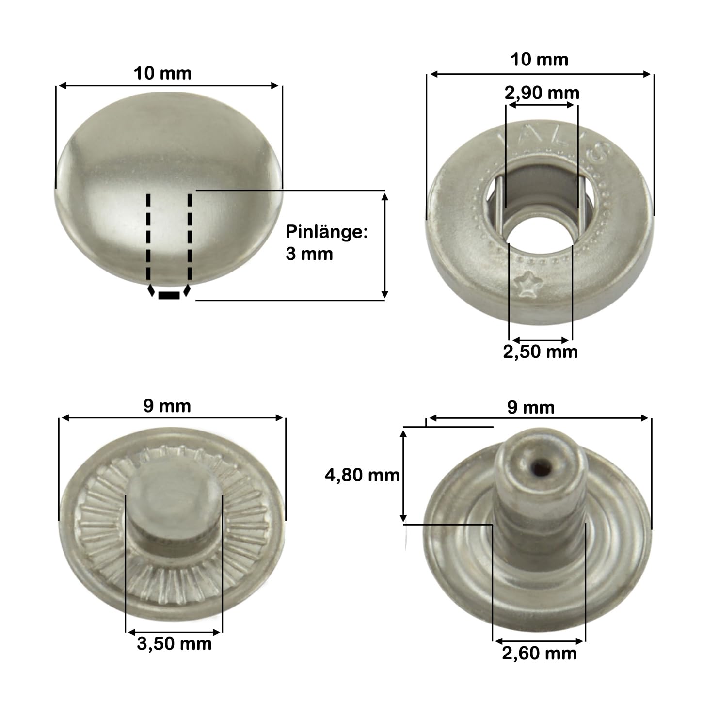 Trimming Shop Lot De 10 Boutons-pression à Ressort En S De 10 Mm