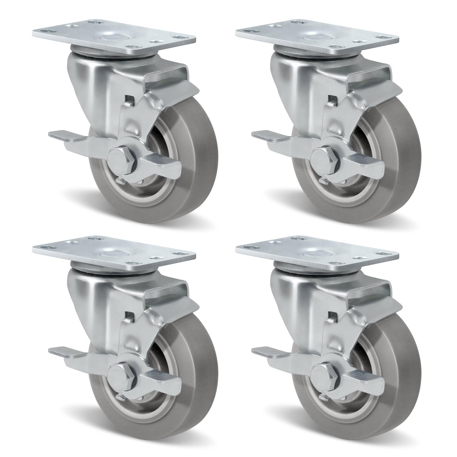 NINOSO 3.5" Heavy Duty Caster Wheels, Swivel Casters with Brake, No Noise Locking Casters with Rubber Wheels, Set of 4 Total Capacity 1000lbs