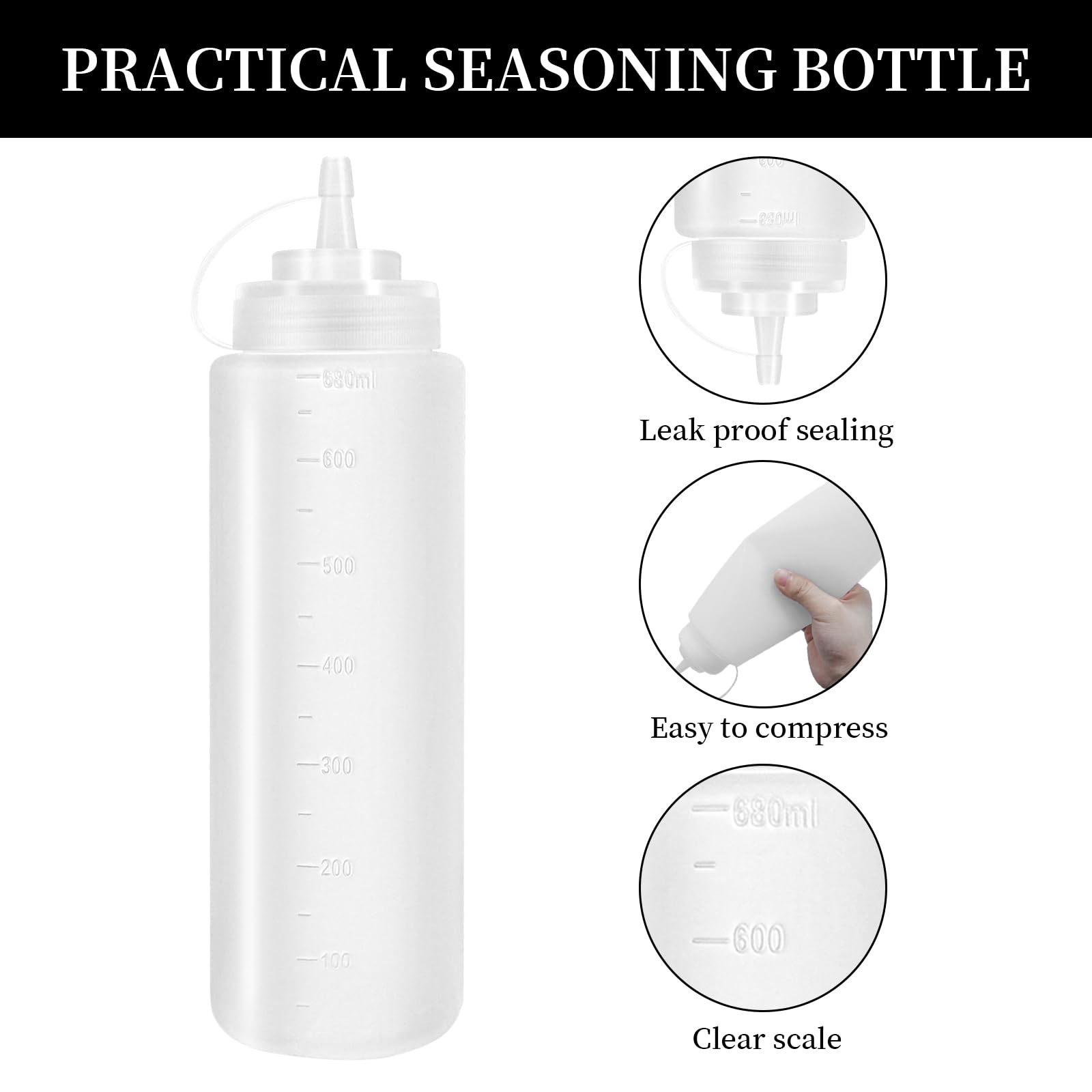 4 Pezzi Bottiglia Squeeze di Plastica 680 ML/24oz,Trasparente Biberon da Cucina con 2pcs spazzola di pulizia e 10pcs adesivi,Squeeze Bottle per Ketchup,Salse,Olio d'oliva