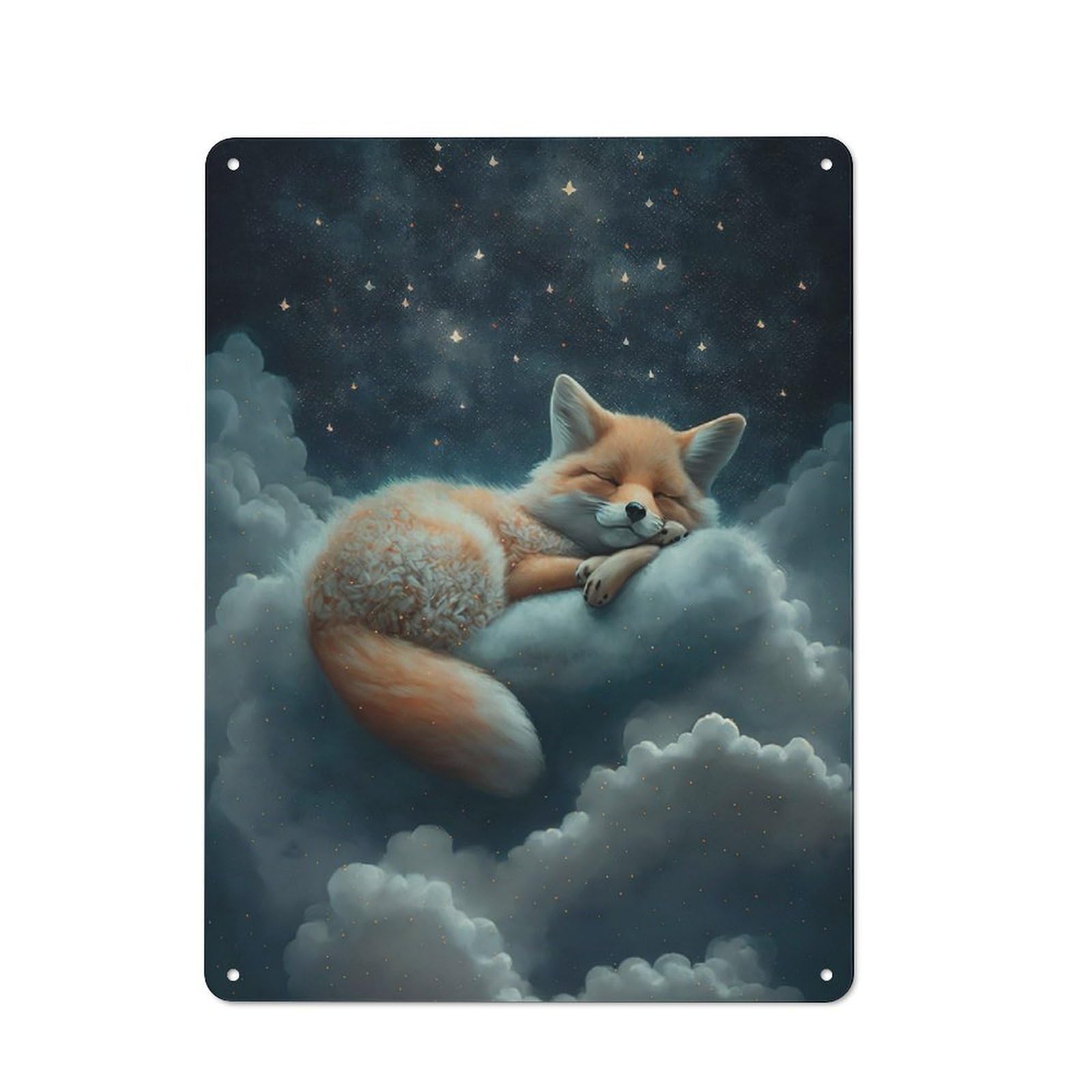 Tin Wall Plaque 40x30cm with Red Fox Dreaming for Kitchen Or Home Bar, Suited to Kitchen Decor Lovers