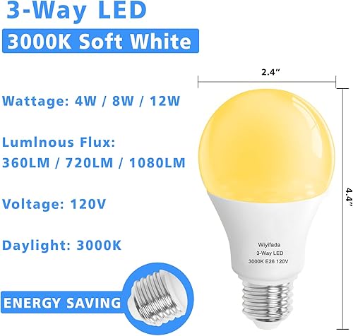 Miniatura 6 de Paquete de 4 bombillas LED de 3 vías, equivalente a 30, 70, 100 W, color blanco suave de 3000 K, base E26, bombillas de 3 vías para lectura