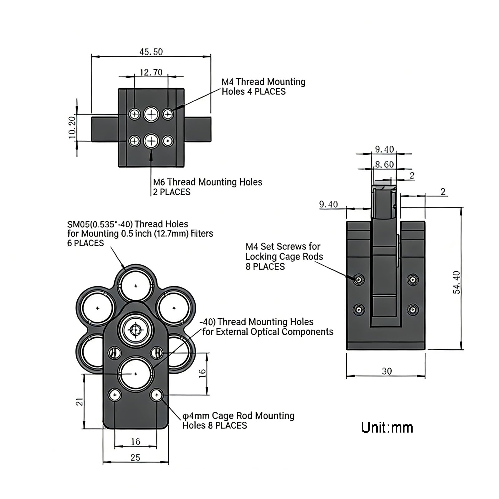 Rueda de filtro coaxial, sistema de soporte de 0.5 pulgadas con interfaces roscadas M4 y M6 para telescopio, ideal para observación planetaria, lunar y nebulosa