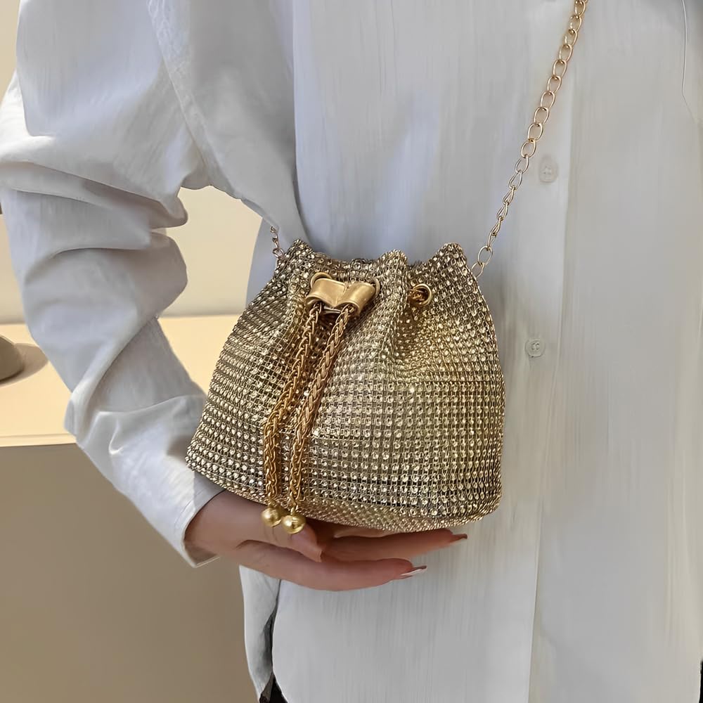 Pochette Donna Brillantini Strass Glitter Elegant Borsa da Sera Piccola Borsette con Catena per Eventi Festa Matrimonio(Oro