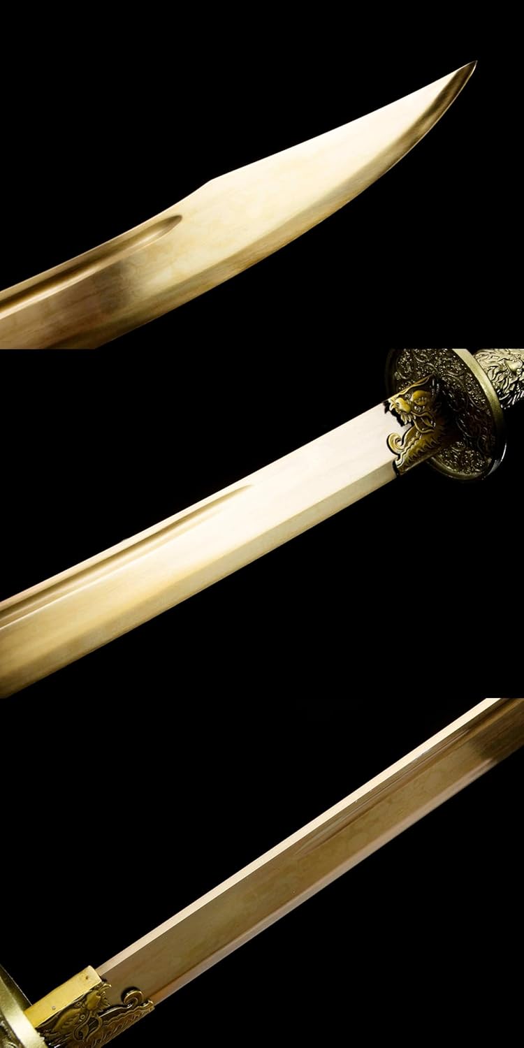 LOONGSWORD Kangxi Dao Sword 40.75” | Hand-Forged Gold-Tint High Manganese Steel Blade | Yellow Faux-Leather Wood Scabbard | Qing Dynasty Style | Martial Arts & Display Sword