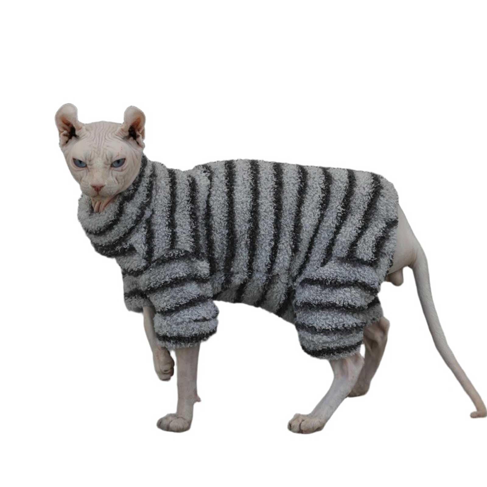 Pull pour chat Sphynx en polaire rayée avec protection ventrale pour l'hiver