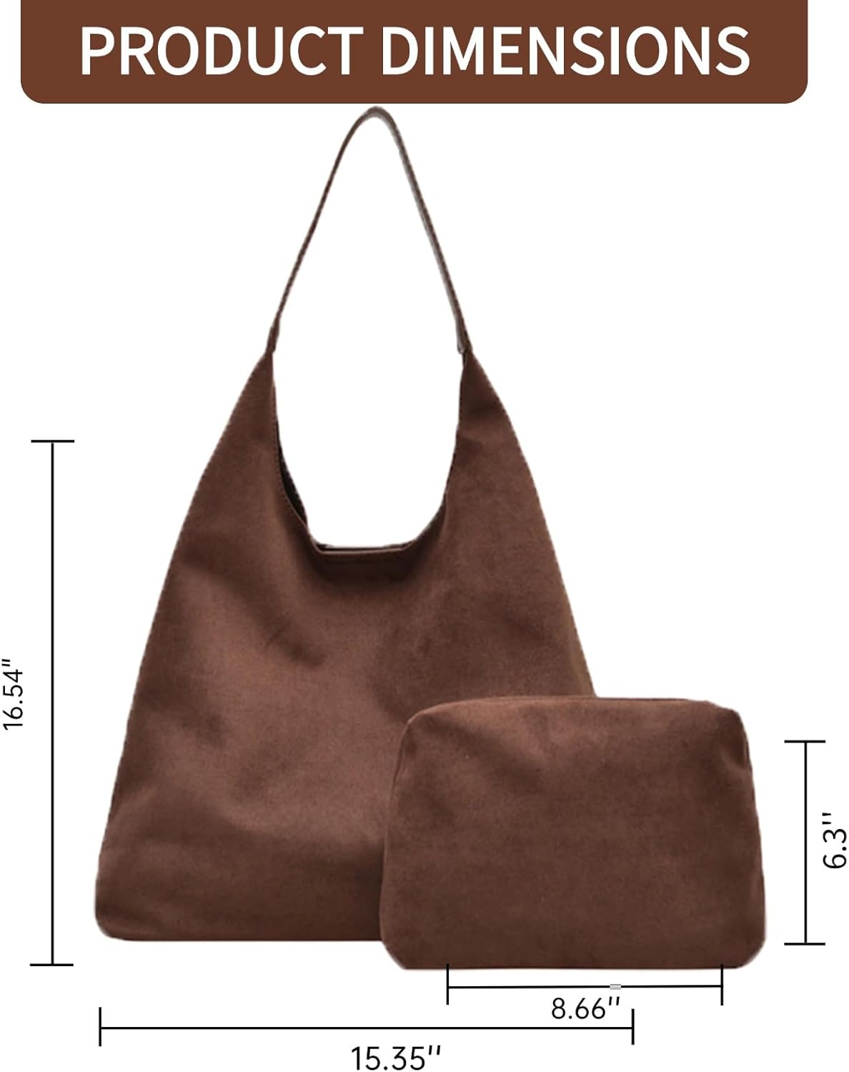 Women Suede Shoulder Tote Purse Hobo Crescent Bag Soft Casual Handbags for Work Travel College Fall Winter 2PCS - Image 5