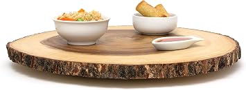 Lipper International Acacia Wood Large Slab Lazy Susan with Bark Rim
