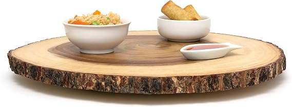 Lipper International Acacia Wood Large Slab Lazy Susan with Bark Rim