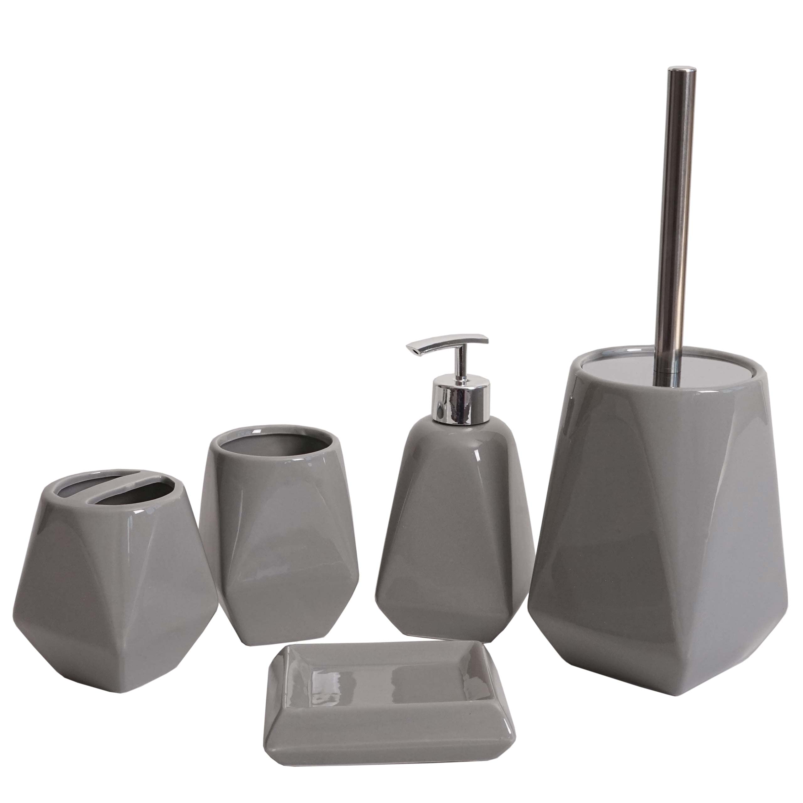 Mendler Juego de baño de 5 piezas HWC-C71AM, juego de baño, accesorios de baño, cerámica - gris
