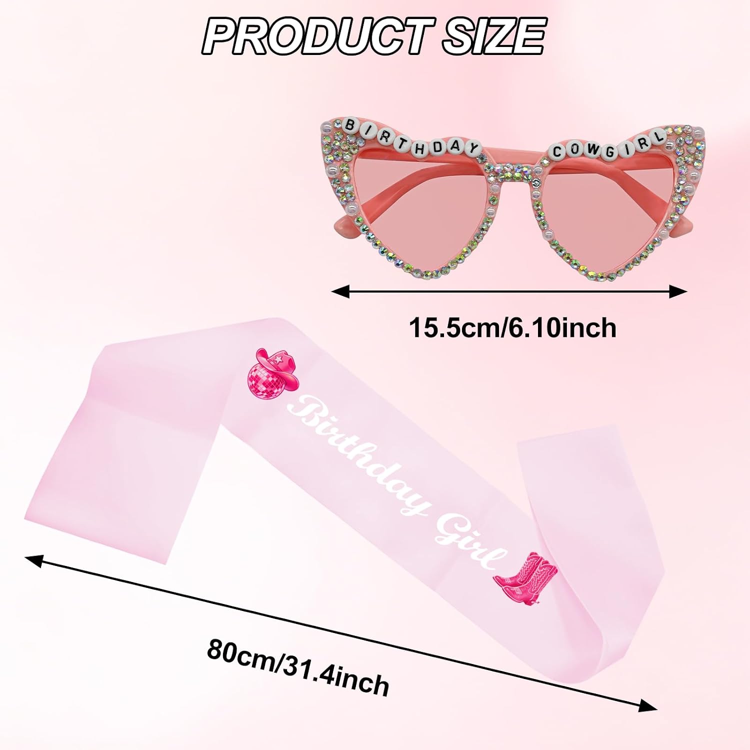 2Pcs Birthday Cowgirl Sash & Heart Sunglasses Women image 2