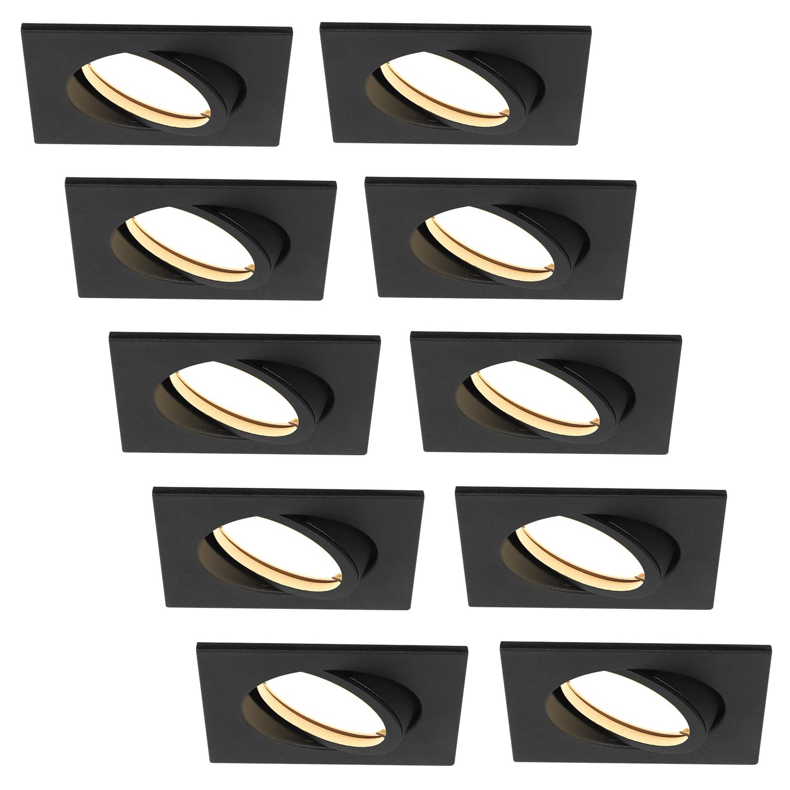 HCFEI LED inbouwspot ultra plat | 425 Lumen | 230V 5W | dimbaar | behuizing vierkant | draaibaar | zwart (10er - warm wit