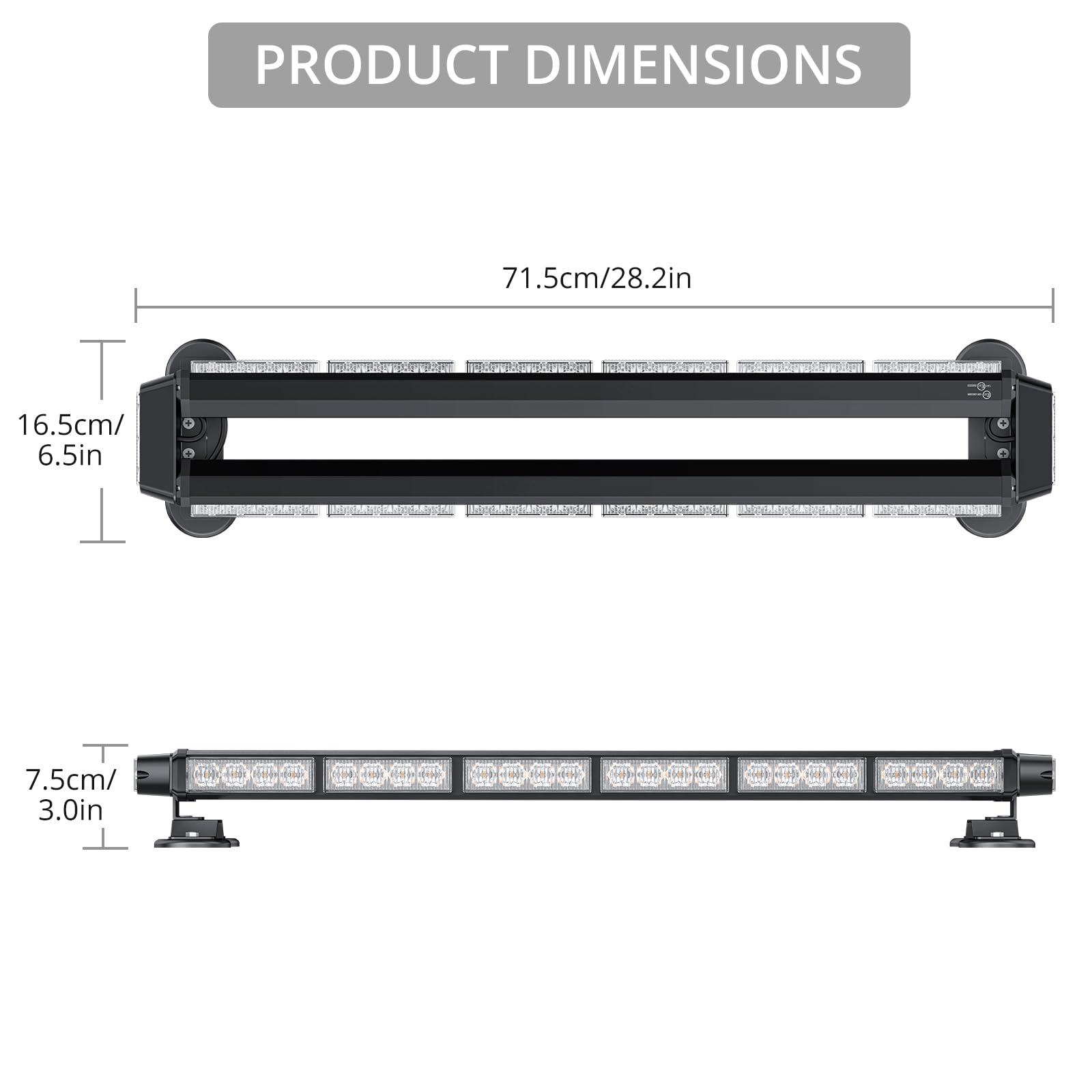 Justech 54 LED Luce Stroboscopica Emergenza Lampeggiante Stroboscopico Barra Bar 27 Modalità 12/24 V Impermeabile Ambra Controllo Doppio Interruttore con Base Magnetica per Camion Veicolo
