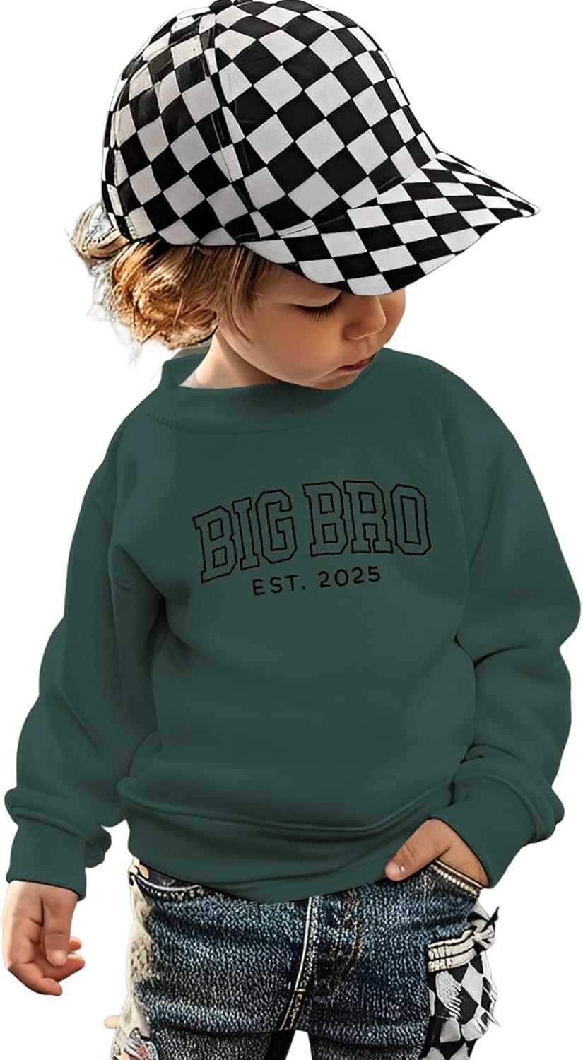 Big Brother Sweatshirt Toddler Baby Boy Embroidery Big Bro Est. 2025 Pullover Crewneck Clothes Announcement Fall Top