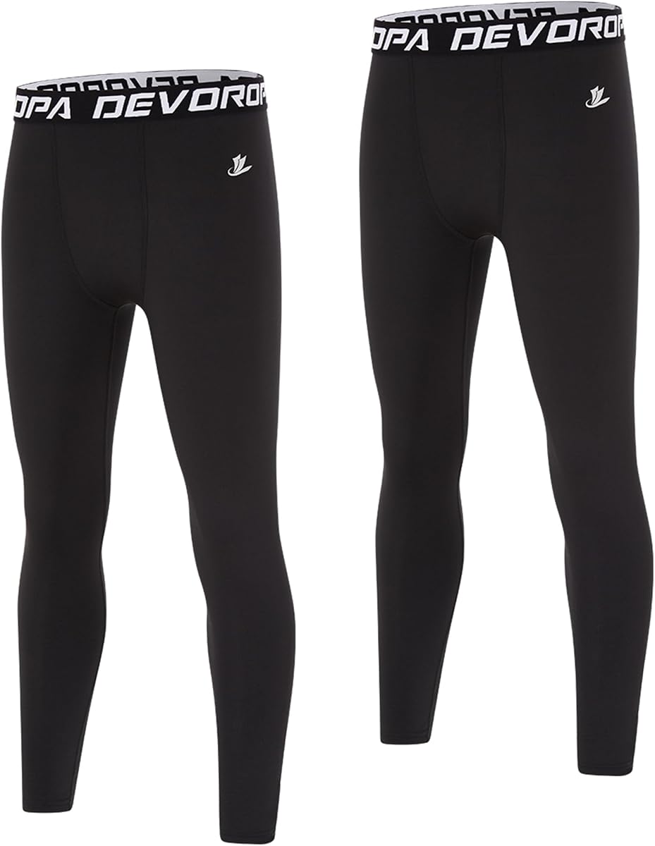 DEVOROPA Leggings para niños, pantalones de compresión juveniles, mallas deportivas, baloncesto, fútbol, ​​béisbol, capa base delgada/Regular/Husky