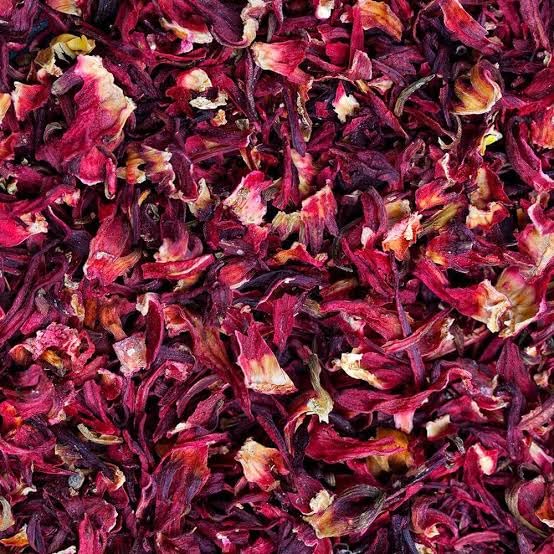 Fleurs d'hibiscus séchées tisane karkadé pétale rouge foncé herboristerie