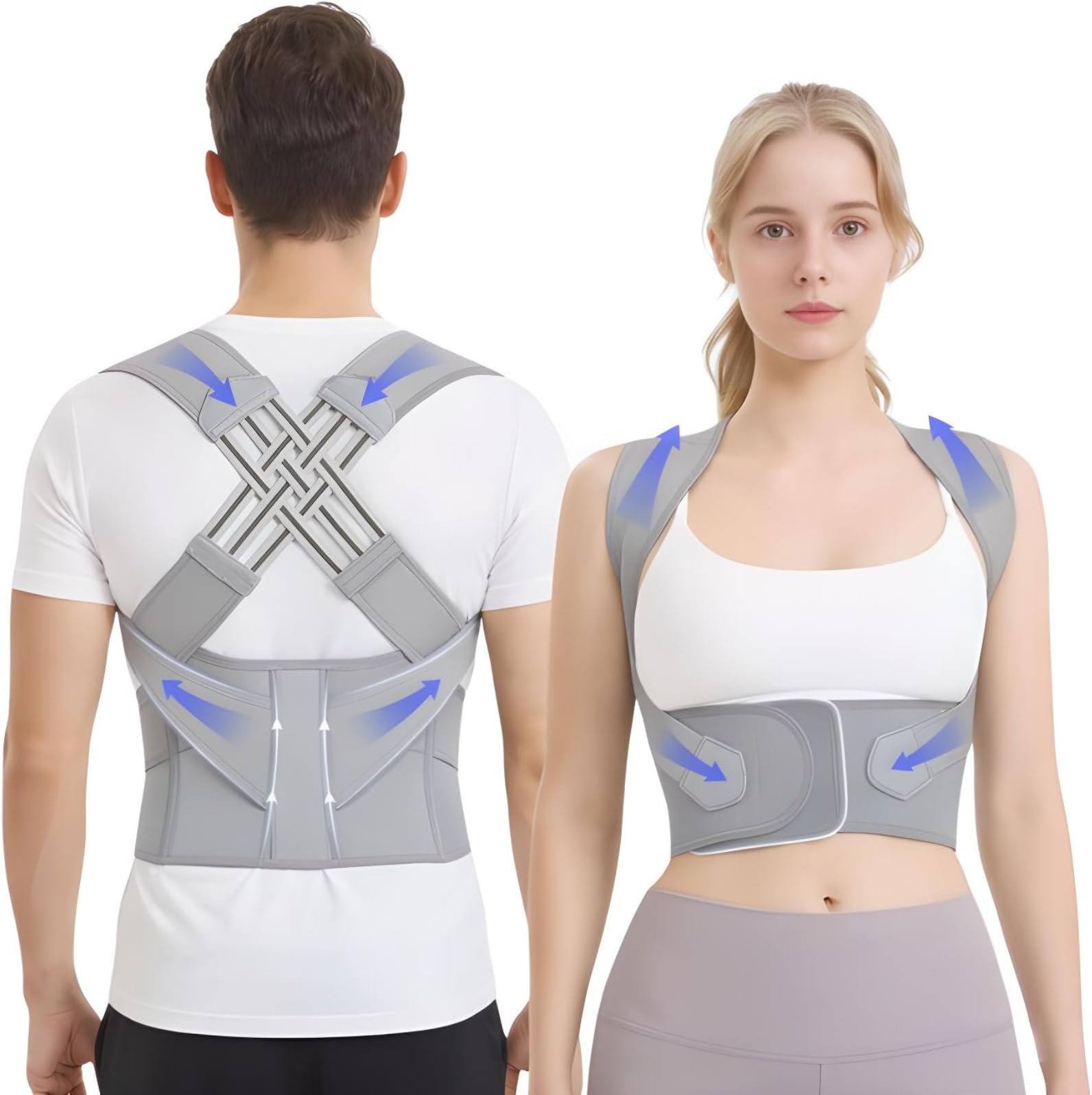 Posture Corrector for Men & Women | Back Posture Corrector for Back Pain Relief | Spine & Shoulder Support | Adjustable Orthopedic Back Support | Back Straight Belt (Gray)