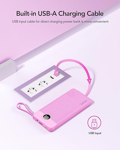 Miniatura 19 de VRURC Cargador portátil con cables integrados, banco de energía delgado de 10000 mAh, batería USB C esencial de viaje, 5 salidas, 2 entradas, banco
