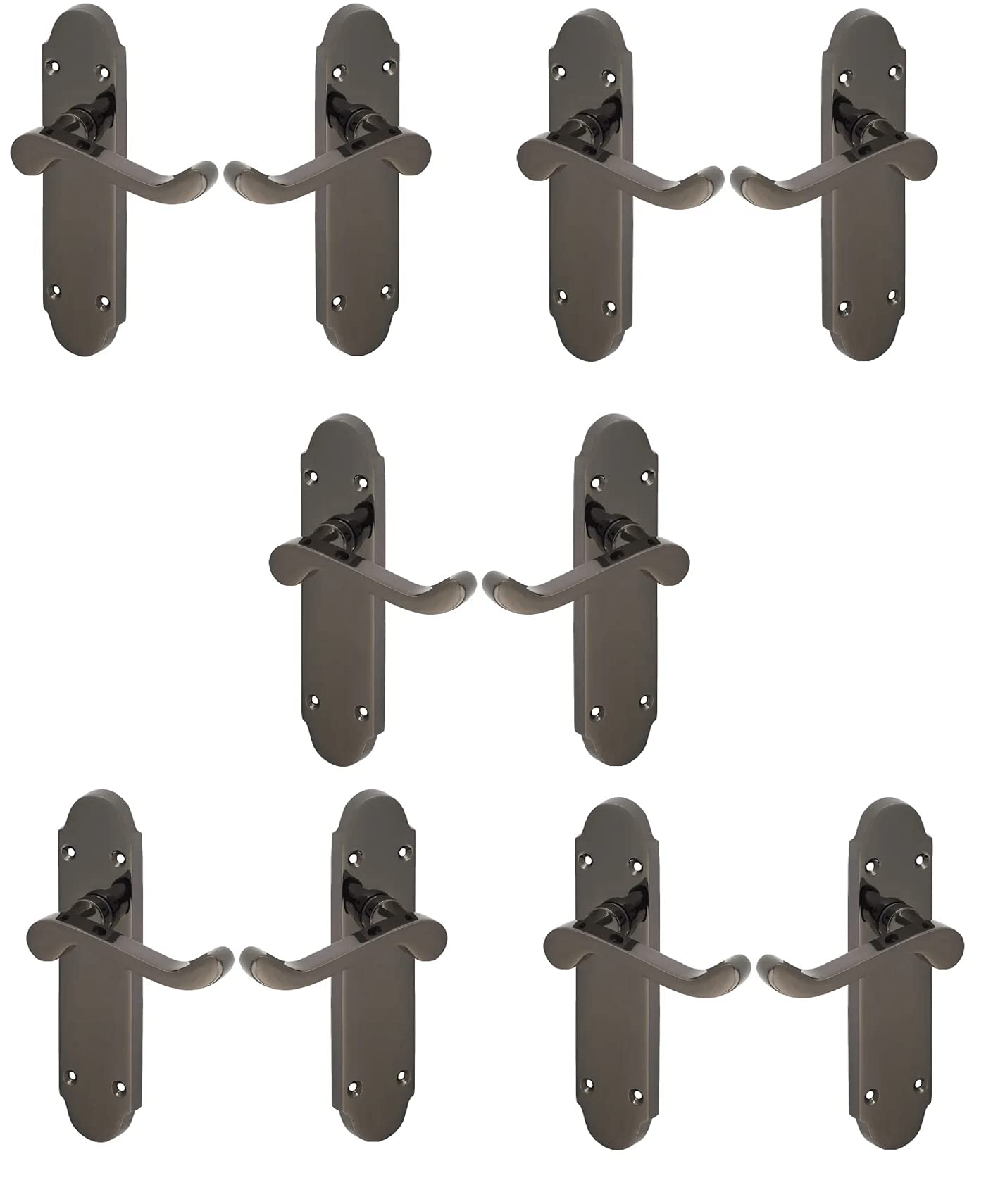 Haven Heritage Black Nickle Shaped Door Handle Victorian Design Scroll Lever On Back Plate Size 170mm x 42mm. Sold as 1 x Pair (Latch Handle x 5)