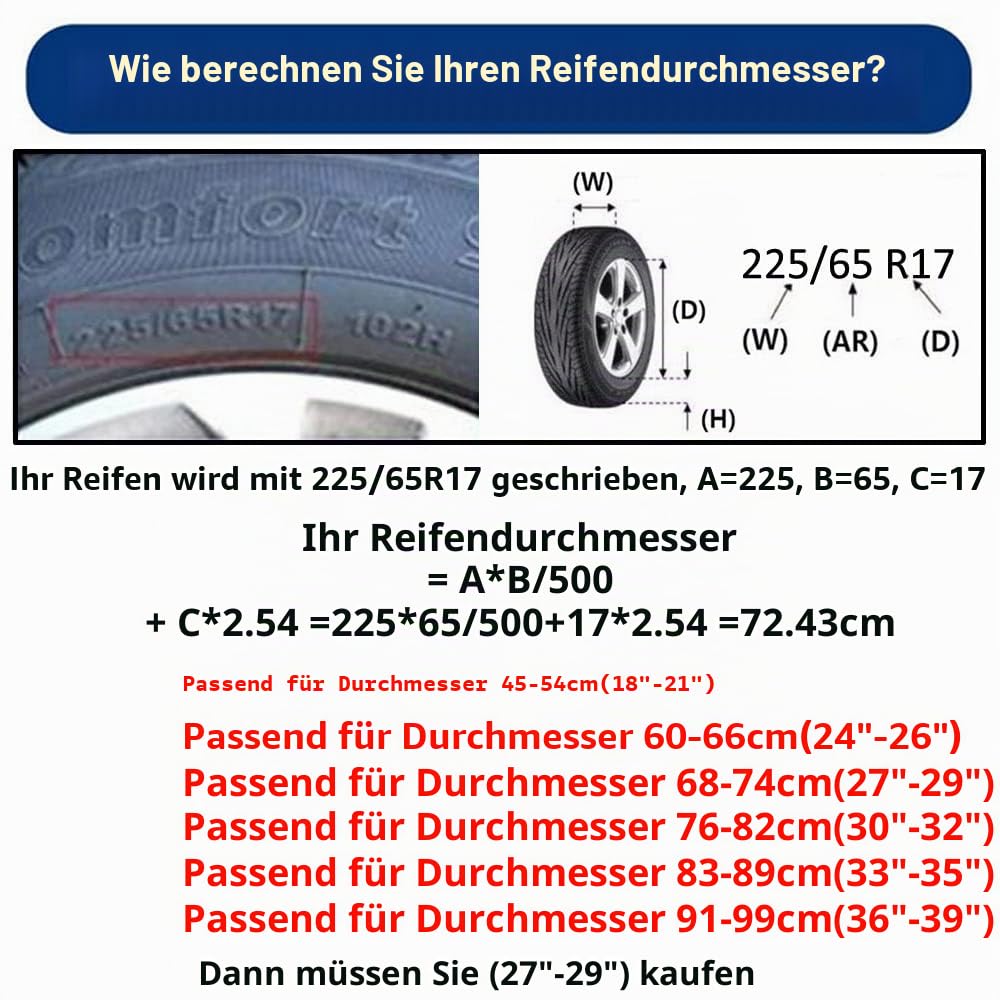 ETOPARS 4 Stück Reifenabdeckungen 18 Zoll bis 21 Zoll Auto Reifenabdeckung Wasserdichter Reifenabdeckung Radschutzhülle Reserveradabdeckung Reifenschutz LKW Schwarz