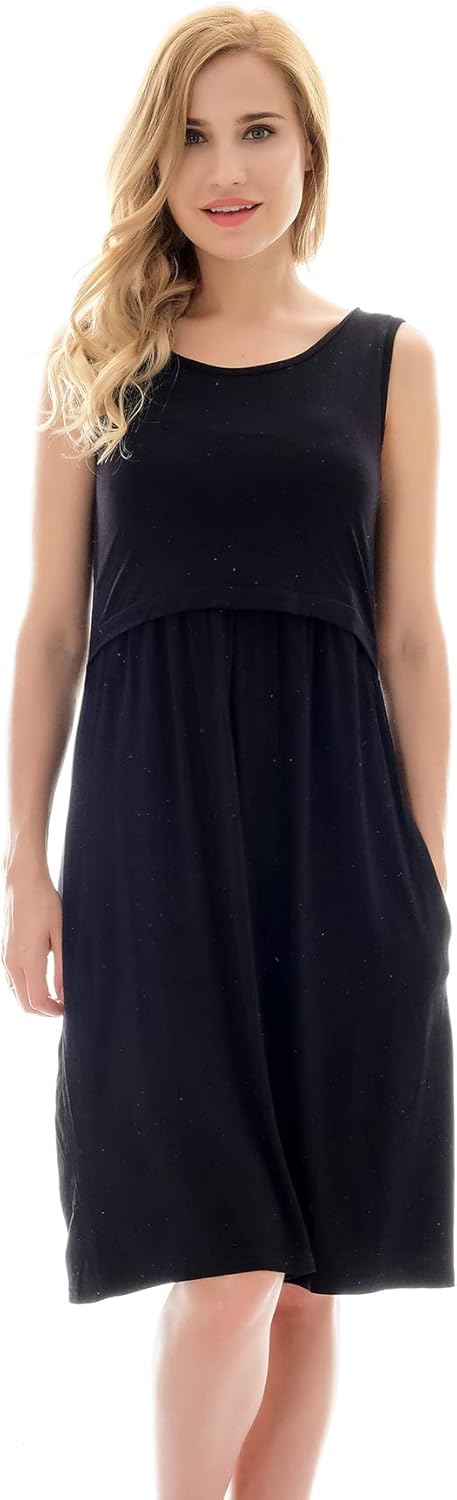 Bearsland Women's Sleeveless Maternity Dress Nursing Breastfeeding Dresses with Pockets at  Women’s Clothing store