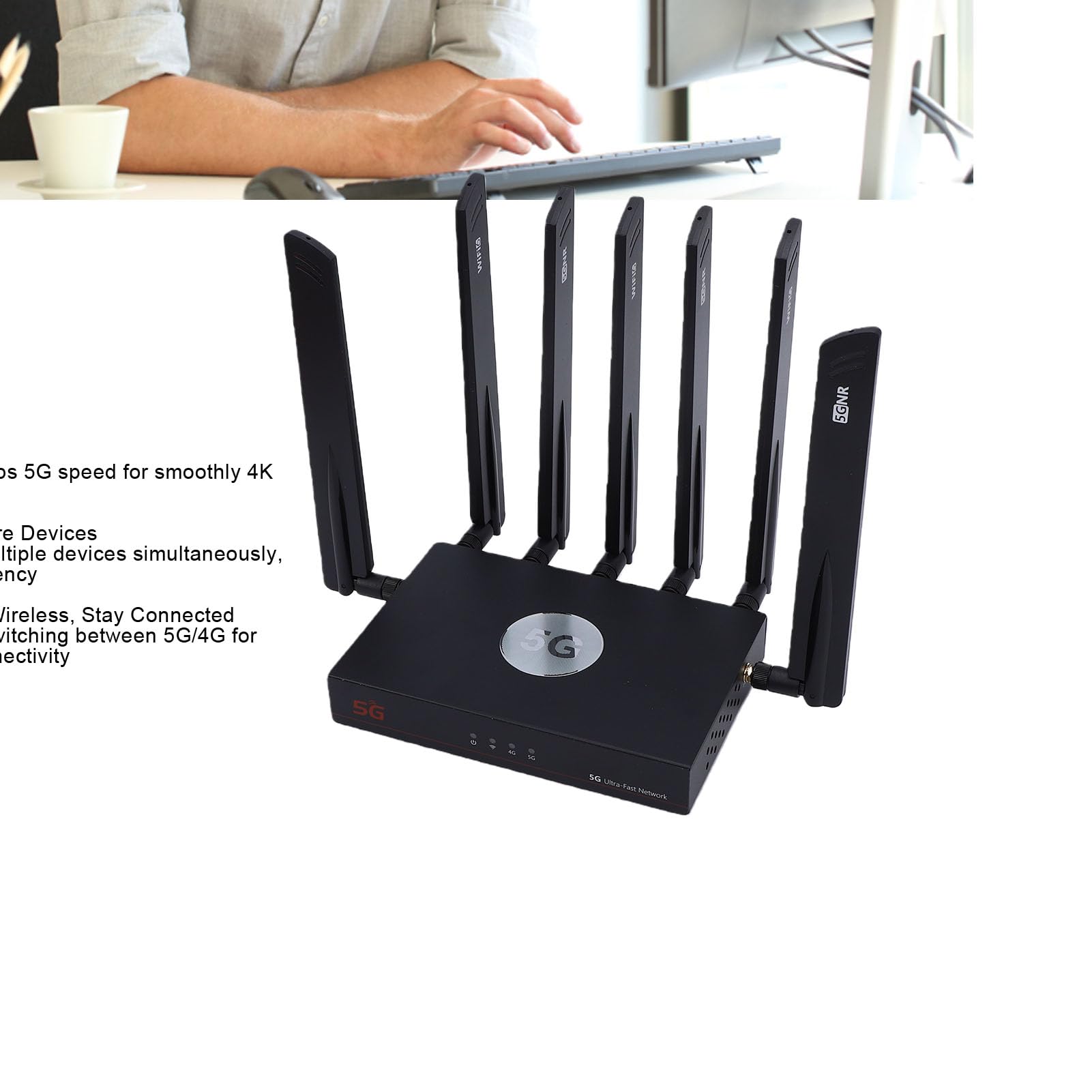 Modulo Chip Router 5G WiFi 6 Dual SIM CPE 7 Antenne Ad Alto Guadagno Gigabit LAN per Streaming 4K e Lavoro Remoto (Spina europea)