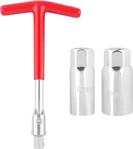 Aokdom Llave de bujía con juego de enchufes de bujías de 13/16 y 5/8, herramienta universal de extracción de bujías con mango en T antideslizante,