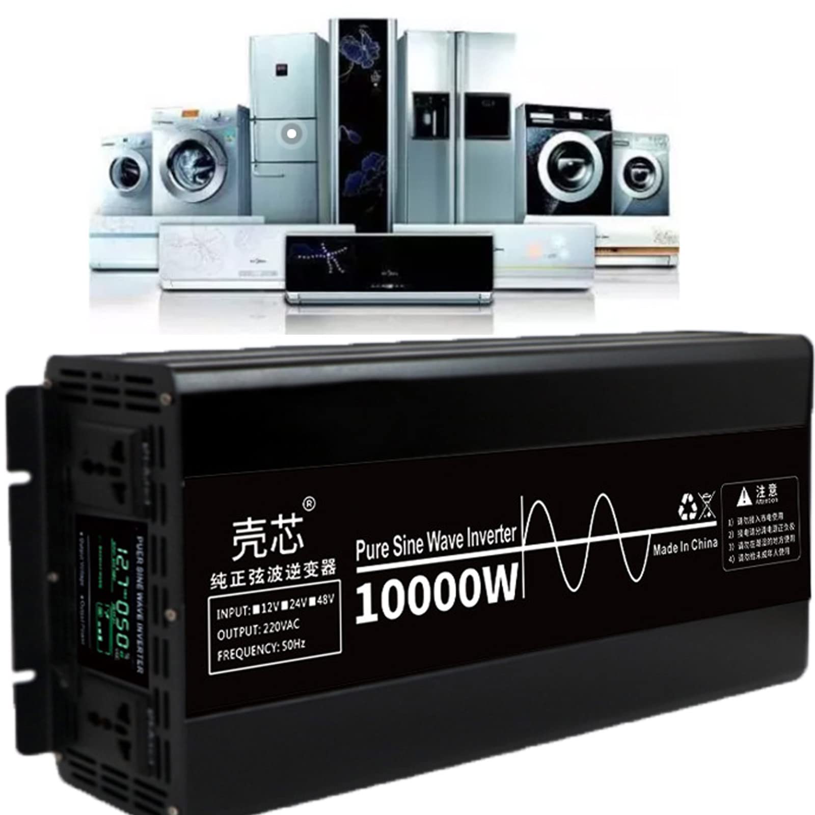 10000w/12000w Pure Sine Wave Inverter-12v/24v/48v/60v/72v/96v Car Converter Power Inverter W/Lcd Display -for Motorhomes,Truck,Boat,Camping, Household,Van,10000w24Vto220V