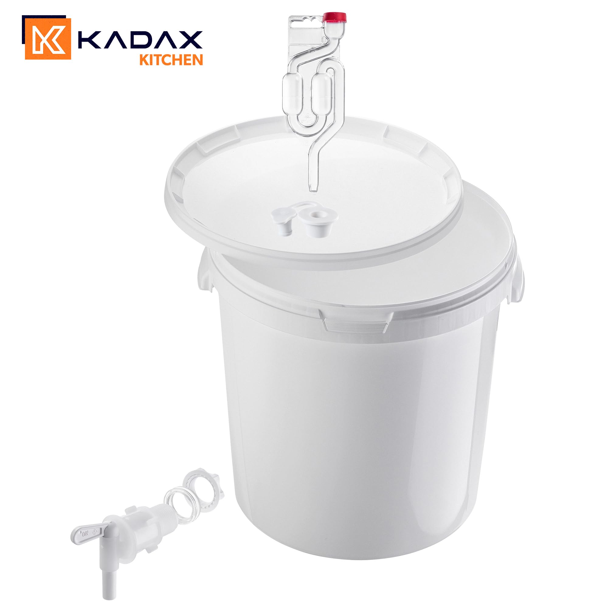 KADAX Seau de fermentation 33 l avec robinet, tubes de fermentation et bouchons en caoutchouc, récipient de fermentation en plastique avec robinet de vidange, bouchon de fermentation et bouchon pour