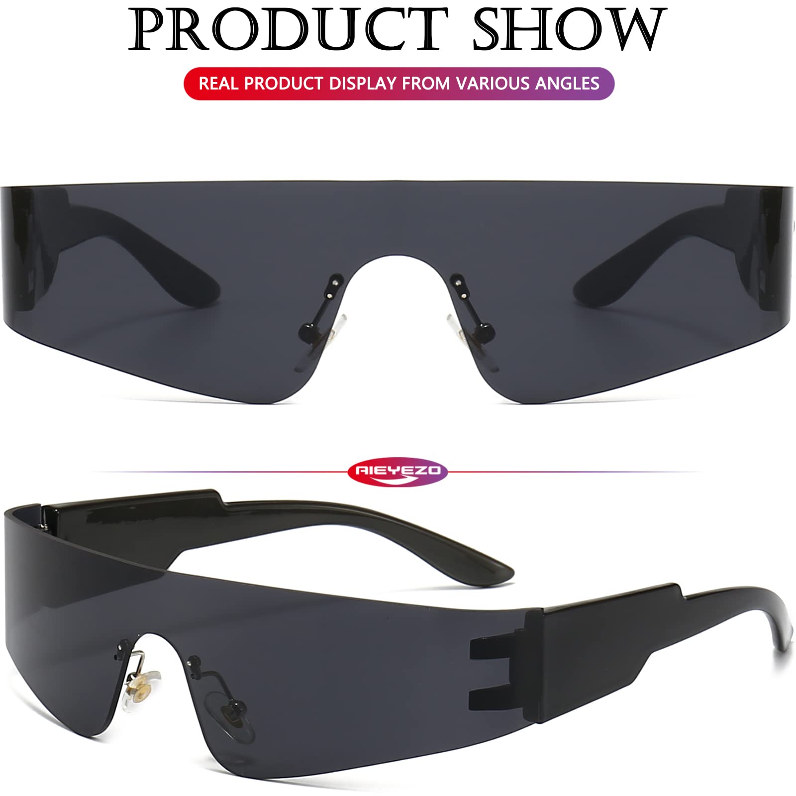 AIEYEZO Moda moderna Senza Montatura Futuristico Avvolgere Occhiali Da Sole Donne Uomini Cyberpunk Visiera Occhiali Da Sole Trendy Future Shades