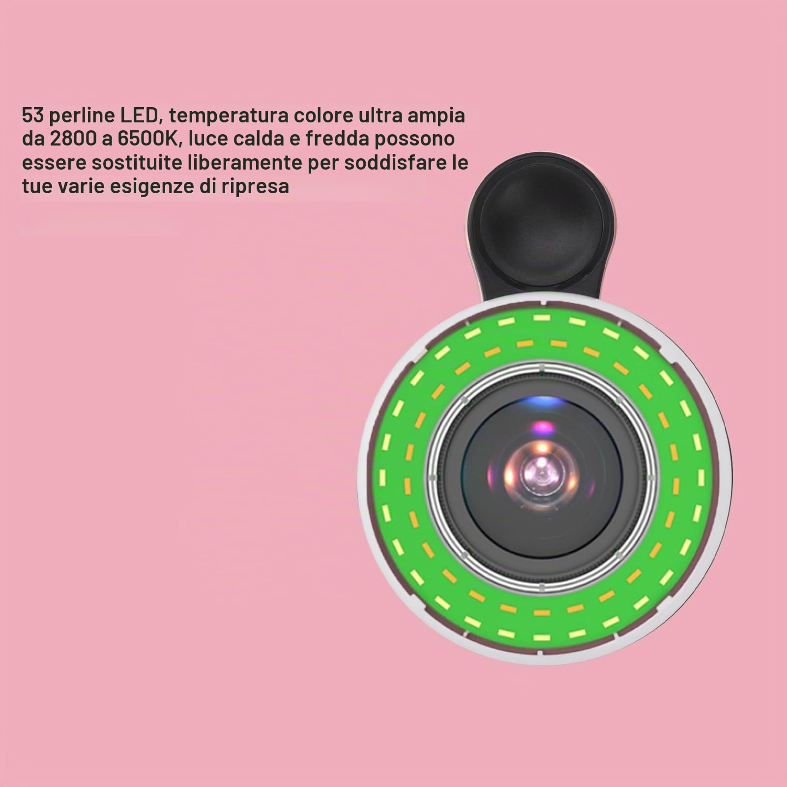 Obiettivo Macro 15X con Mini Luce Ad Anello a Clip, per Fotocamera del Telefono, Obiettivo con Luce di Riempimento Dell'anello del Telefono da 2800 a 6500K, per TIK Tok, Vlog