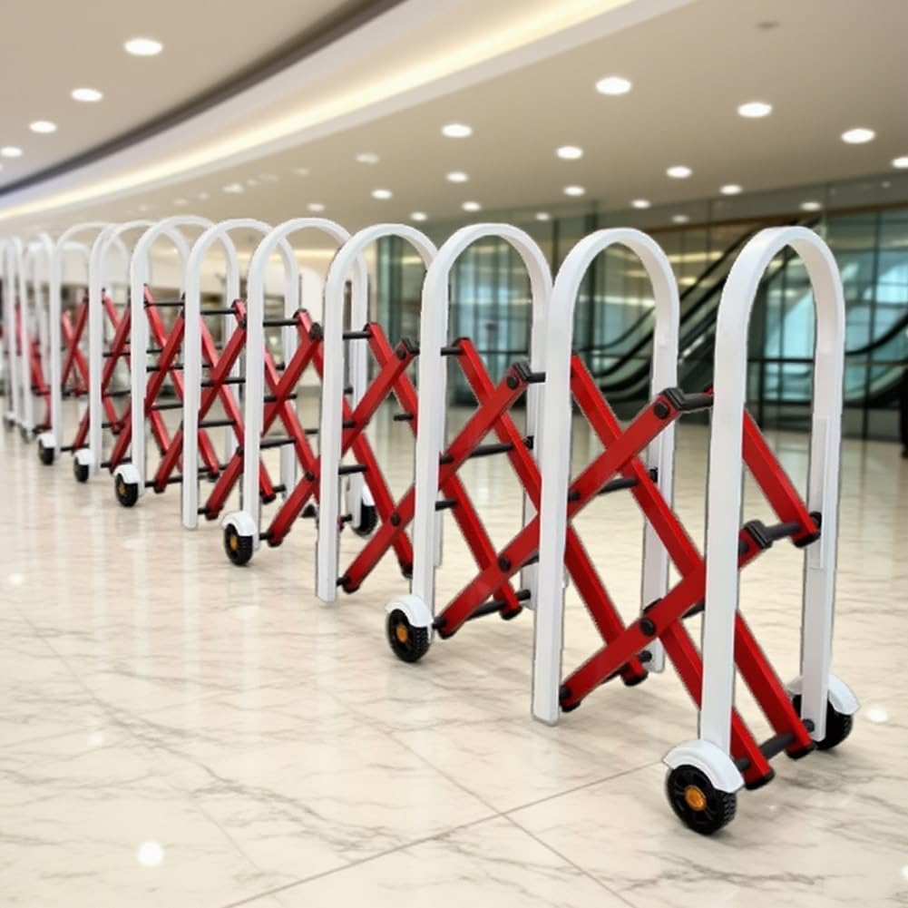 Genérico Barrera metálica Extensible de Alta Resistencia con Ruedas - Barrera de Seguridad móvil Flexible, Valla de tráfico retráctil para Seguridad en entradas de vehículos Exteriores (300x43x120cm)