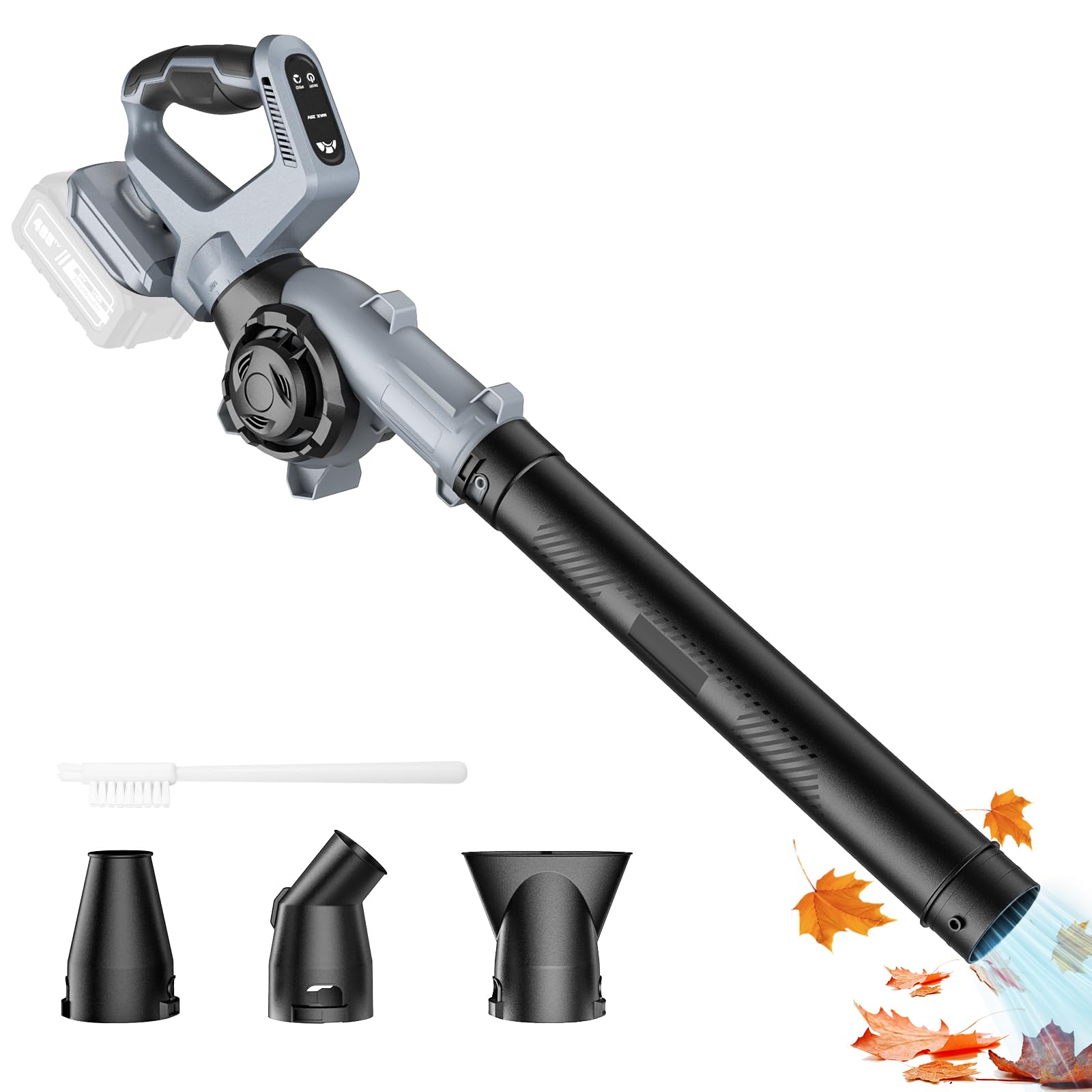 Cordless Leaf Blower for Makita 18v Battery, Battery Powered Garden Blower With Round Nozzle, Flat Nozzle, Oblique Nozzle, 3 Speed Settings, 270° Rotatable Handle, Low on Noise and Vibration