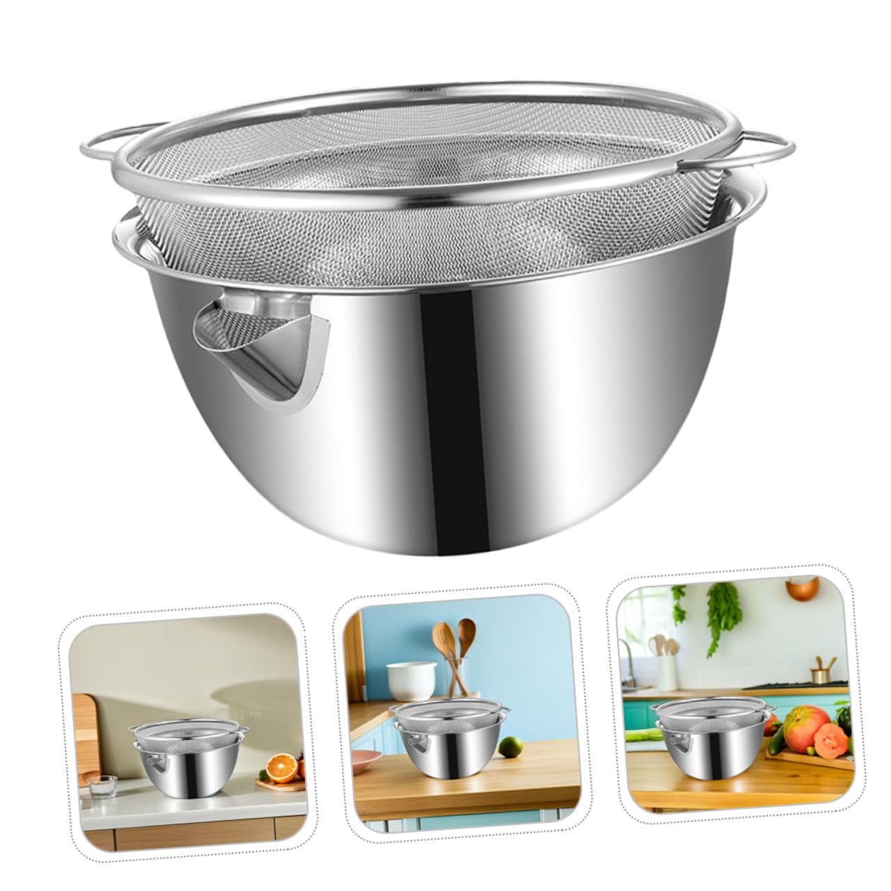Alipis Cuenco De Arroz De Acero Inoxidable Escurridor De Frutas Cuencos De Cocina Lavabo De Cocina Colador De