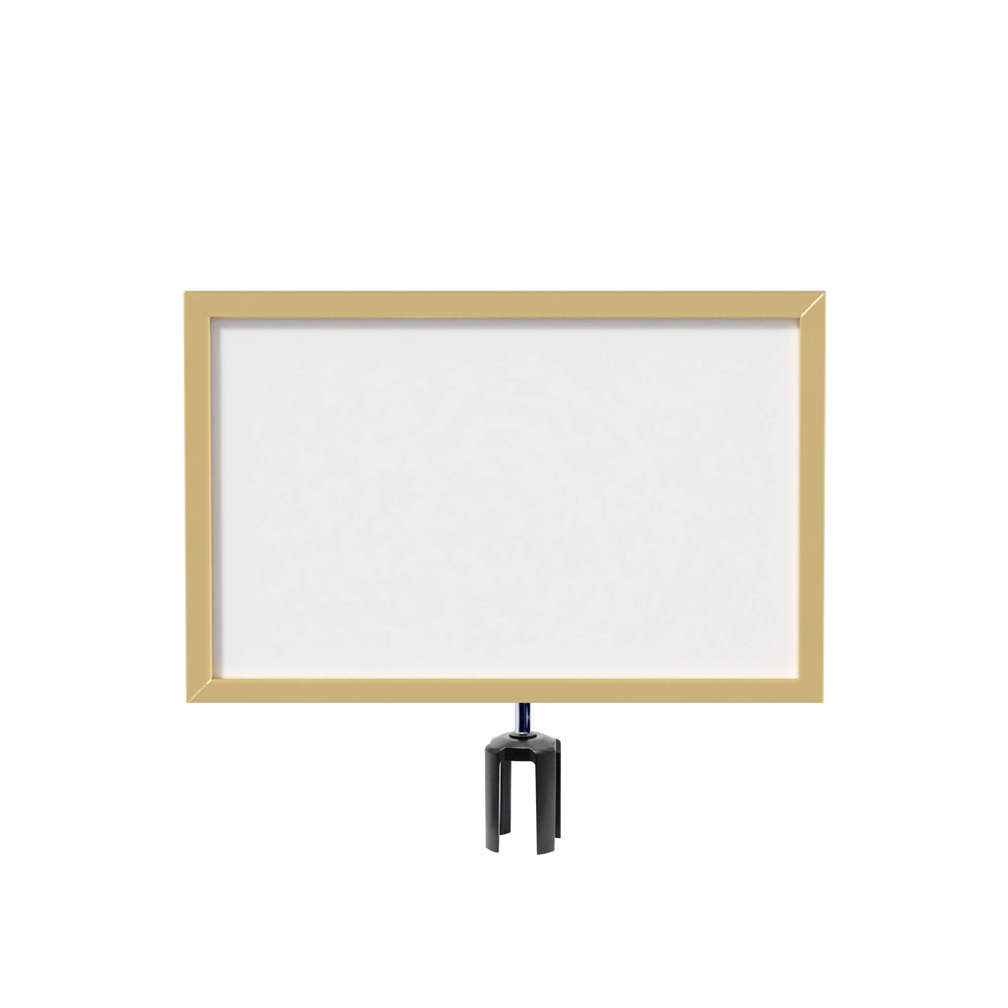 Crowd Control Warehouse Stanchion Post Top Sign Frame, 14 x 22 Inch Horizontal Polished Brass