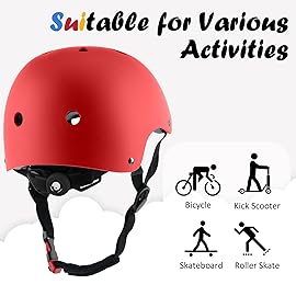 Kids Bike Helmet, Adjustable and Multi-Sport, from Toddler to Youth, 3 Sizes (Red)