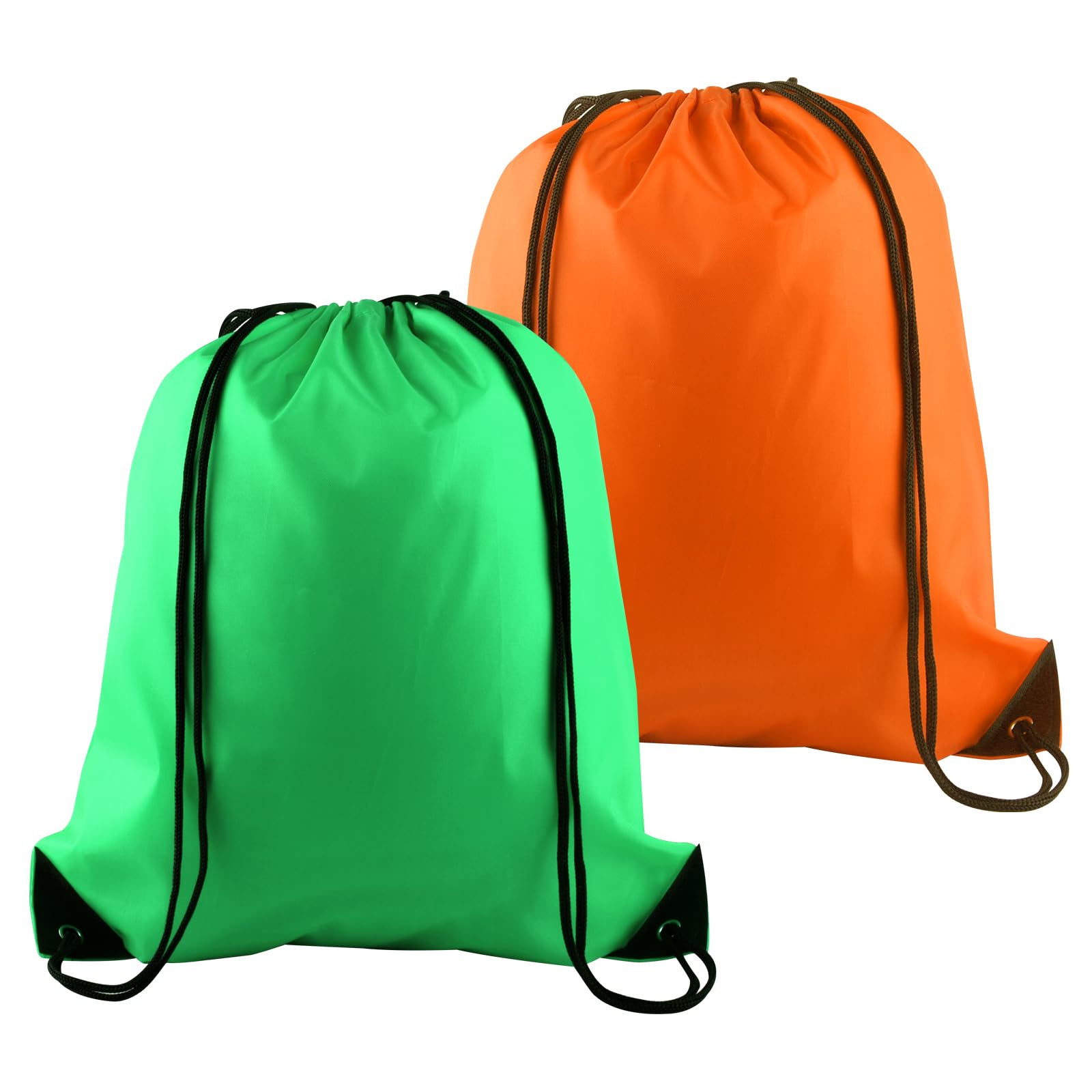 PLULON 2Pcs Drawstring Bags Bulk, Drawstring Backpack Green Orange String Backpack Cinch Sack Sport Gym Backpack Bags for Yoga Traveling Outdoor Sports