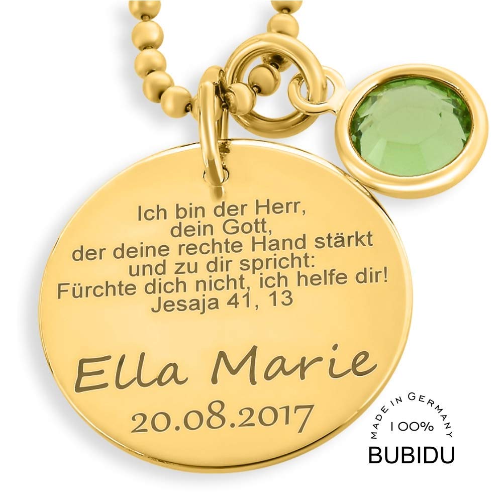 Taufkette Mädchen Gold mit Gravur Kette Taufspruch Namenskette Baby Taufe Geburtsstein Taufschmuck Korinther Spruch Taufe Geschenk Taufketterl mit Namen Schmuck Taufe | HANDMADE IN GERMANY