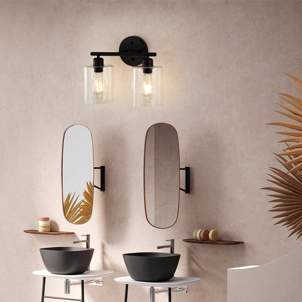 Mipcase Spiegelleuchte aus Eisen und Glas, Schwarz, Wandmontiert | Schminktisch und Bad, Dekoratives Modernes Schlichtes Design, ohne Leuchtmittel