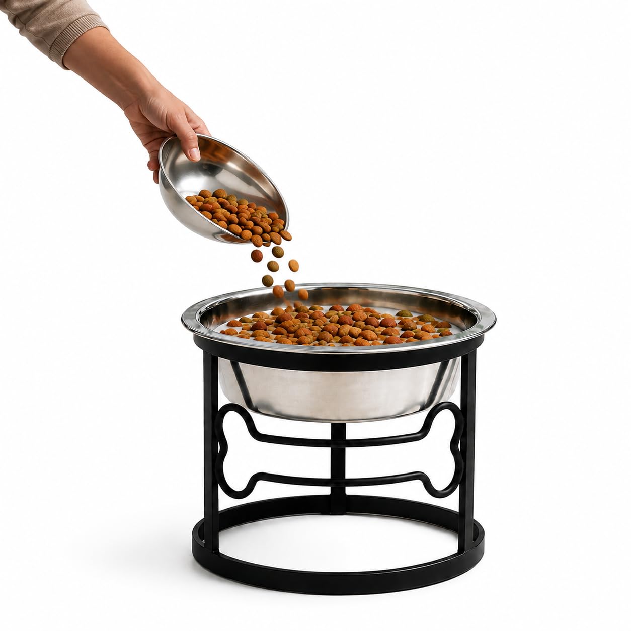 LUXORIA RegalRise Elevated Dog Bowl Stand with Stainless Steel Bowl, Raised Metal Pet Feeding Station for Small & Medium Dogs & Cats, Rustproof Non-Slip, Easy to Clean, Modern Pet Feeder 10 inches-image-4