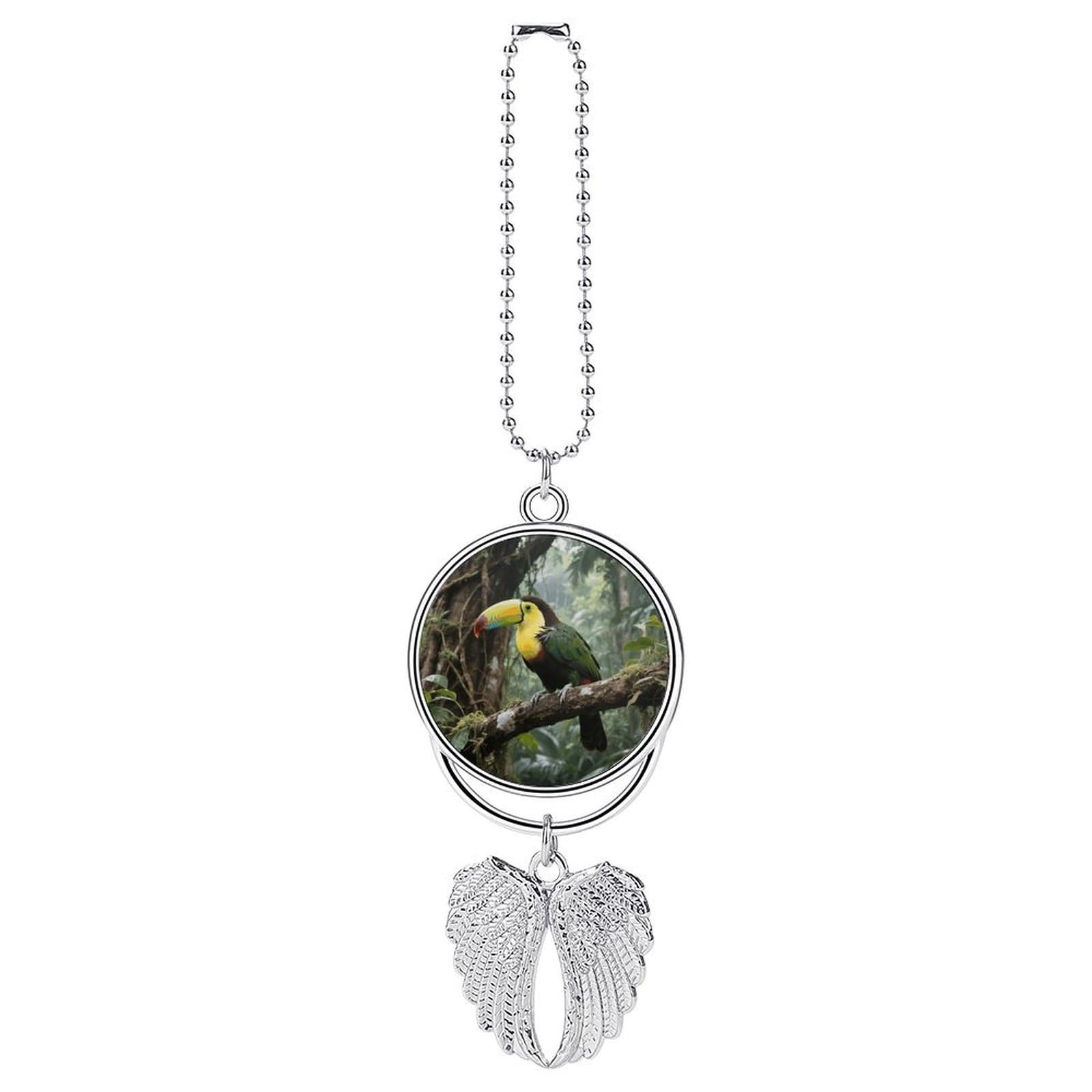 Parrot Bird Guardian Angel Wing Car Ornament for Mirror, Zinc Alloy Hanging Charm with Spiritual Design for Protection, Rearview Mirror Accessory Decor Gift for Women Men(Silver)
