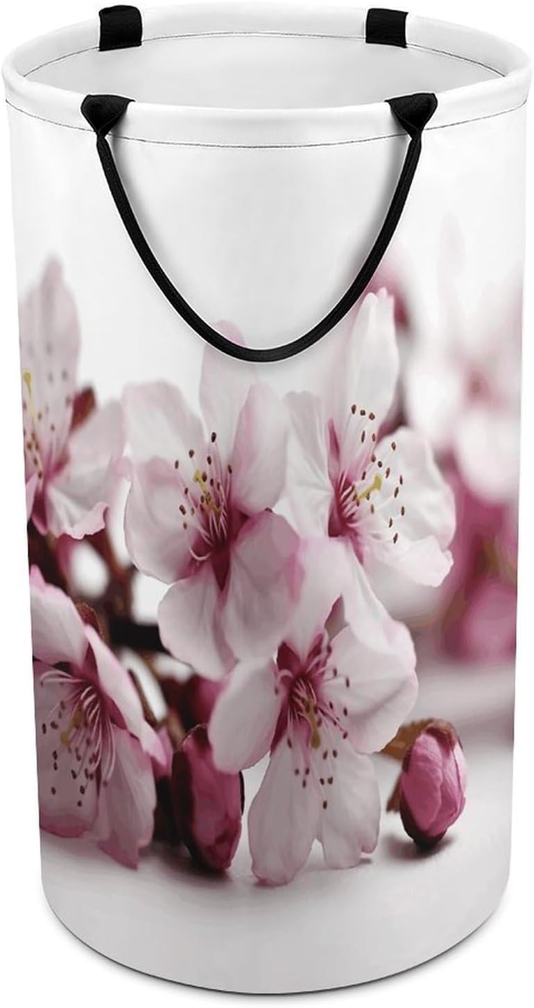 Peach Flower Branch Large Capacity Laundry Baskets,Collapsible Clothes Hamper with Handles，Laundry Hampers for Bathroom,Bedroom,Towels