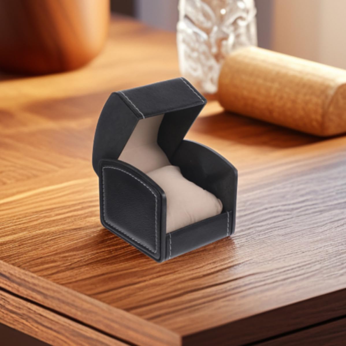 Veemoon Pu Watch Box Organizer with Flip Cover for Smart Watches and Jewelry, Minimalist Black Single Grid Storage Case, Practical Travel and Home Use Solution for Men and Women