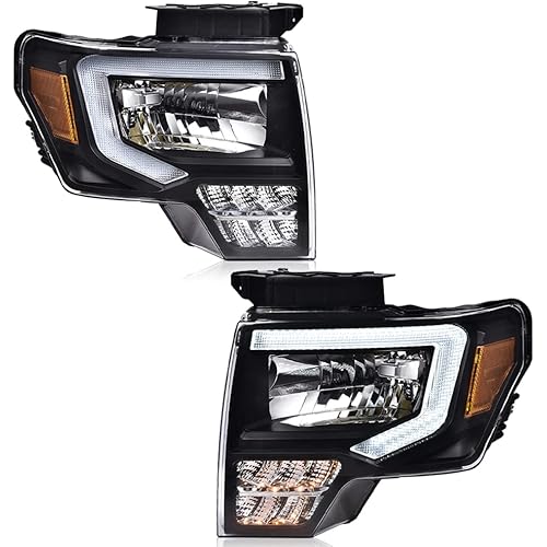 GRAND ORANGE LED DRL Headlight Assembly Compatible with Ford F150 2009-2014 Headlamps Driver & Passenger Side Clear lens Amber Reflector FO2503287 DL3Z13008EC