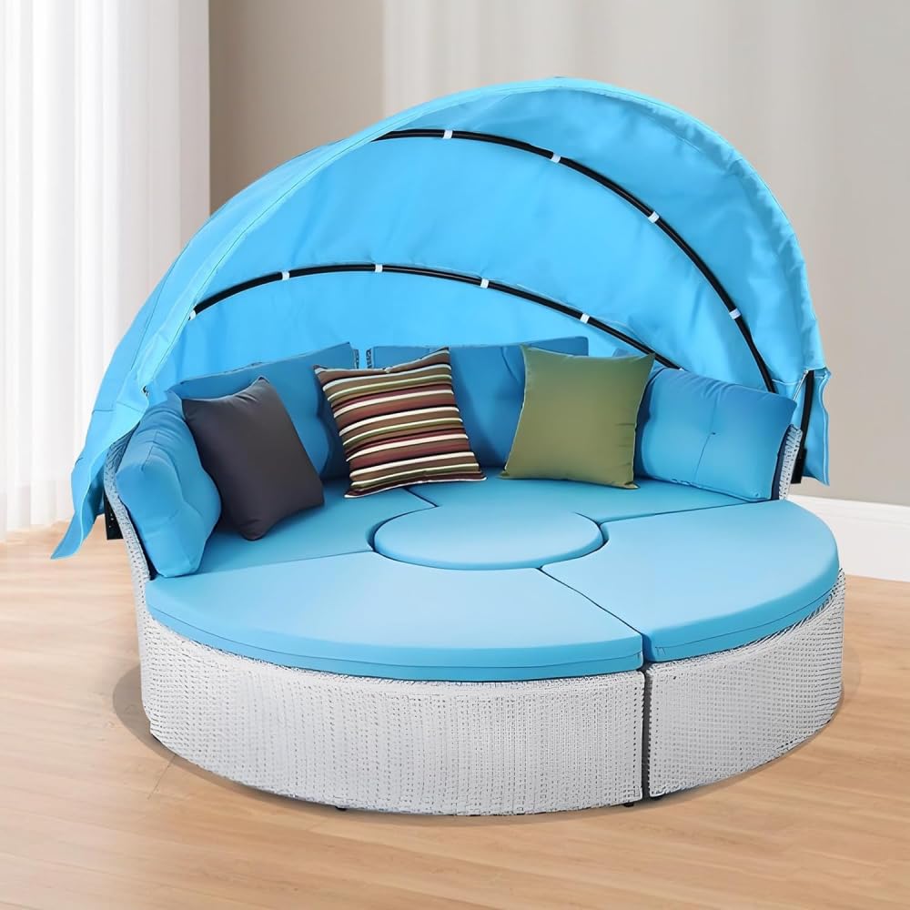 Tenda da sole di ricambio per divano letto esterno in vimini per patio esterno copertura superiore compatibile con divano letto rotondo da patio (impermeabile e al sole), colore bianco