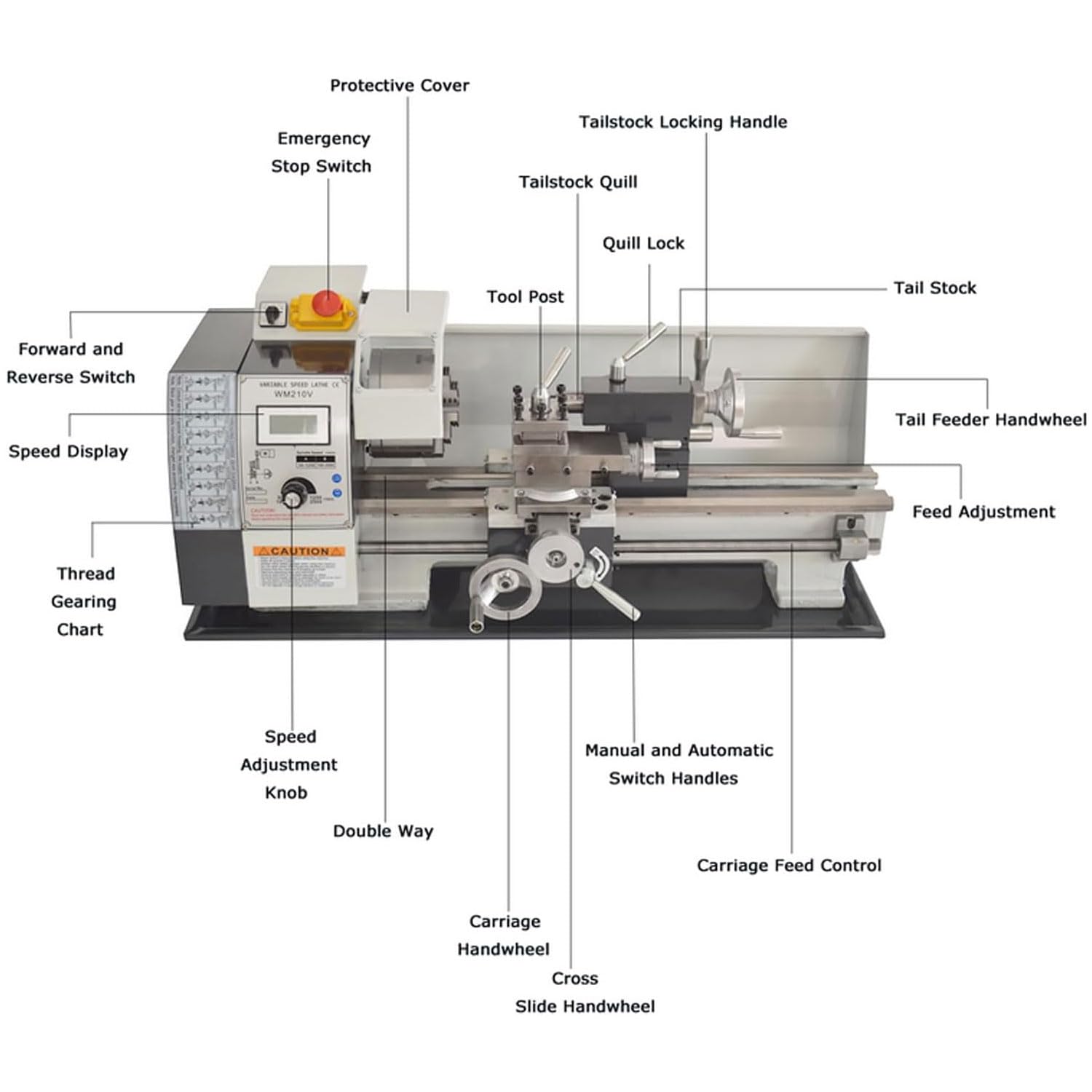 JOSBY Tornio da banco per Metallo di precisione metrica, fresatrice per tornio in Miniatura da 900 W, velocità variabile Continua 50-2500 Giri/min, Foro Passante del mandrino da 38 mm