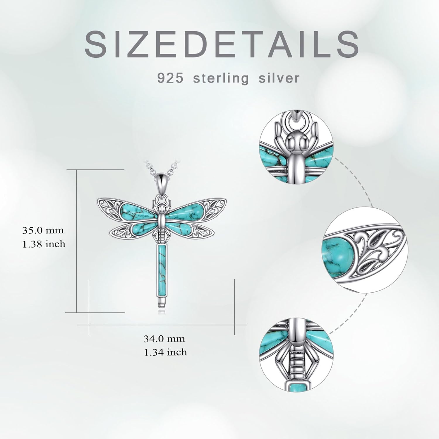 Genuine Gemstone Pendant Necklace for Women 925 Sterling Silver Dragonfly Necklaces Birthstone Jewelry Birthday Gifts for Her Women Wife Girlfriend Lover - Image 8